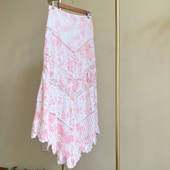 LoveShackFancy Garcelle tie-dyed crochet and broderie midi/maxi skirt size 2 - Picture 5 of 16